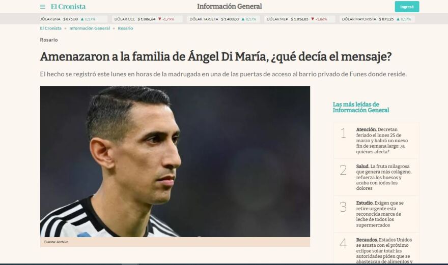 Αργεντινή: Απειλές θανάτου κατά του Ντι Μαρία και της οικογένειάς του για να μην επιστρέψει στο Ροζάριο!