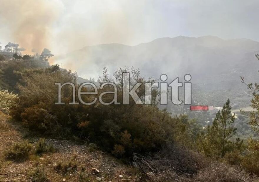 Λασίθι: Φωτιά στις Μάλλες με διάσπαρτες εστίες - Κοντά στην Ιερά Μονή Παναγίας Εξακουστής