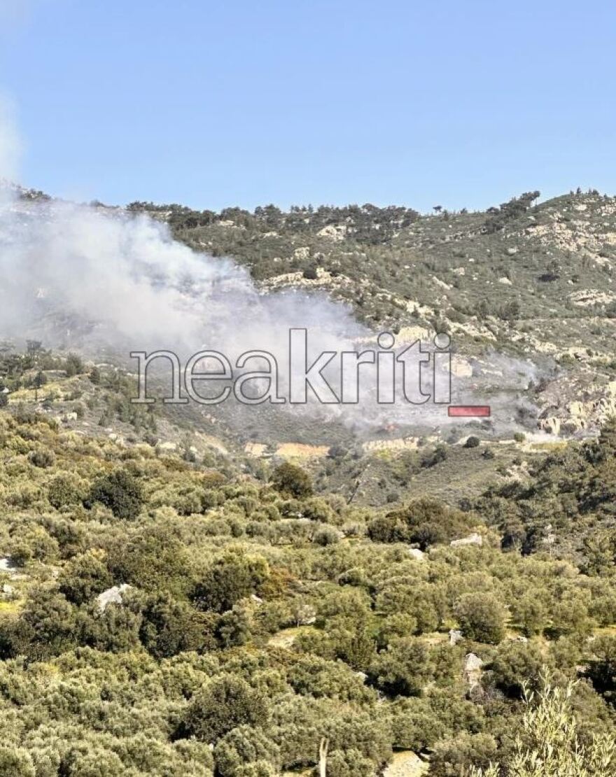Λασίθι: Φωτιά στις Μάλλες με διάσπαρτες εστίες - Κοντά στην Ιερά Μονή Παναγίας Εξακουστής