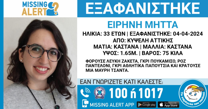 Missing Alert: Συναγερμός για εξαφάνιση 33χρονης από την Κυψέλη 
