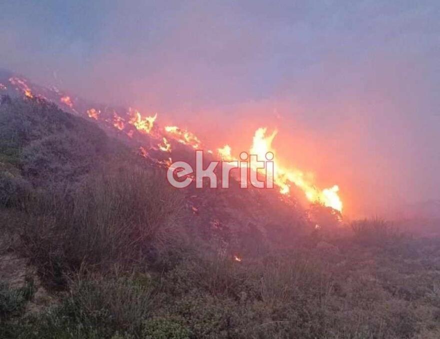 Κρήτη: Μεγάλη φωτιά στην Ιεράπετρα, πνέουν άνεμοι 8 μποφόρ - 112 για εκκενώσεις οικισμών