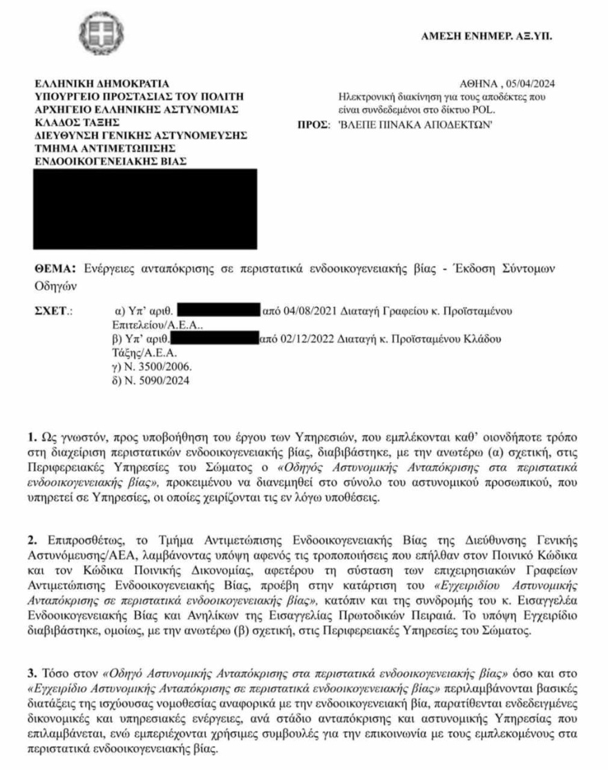 ΕΛΑΣ: Νέα διαταγή για την ενδοοικογενειακή βία - Πότε θα διατίθενται περιπολικά, πώς θα βρίσκουν «safe house» τα θύματα