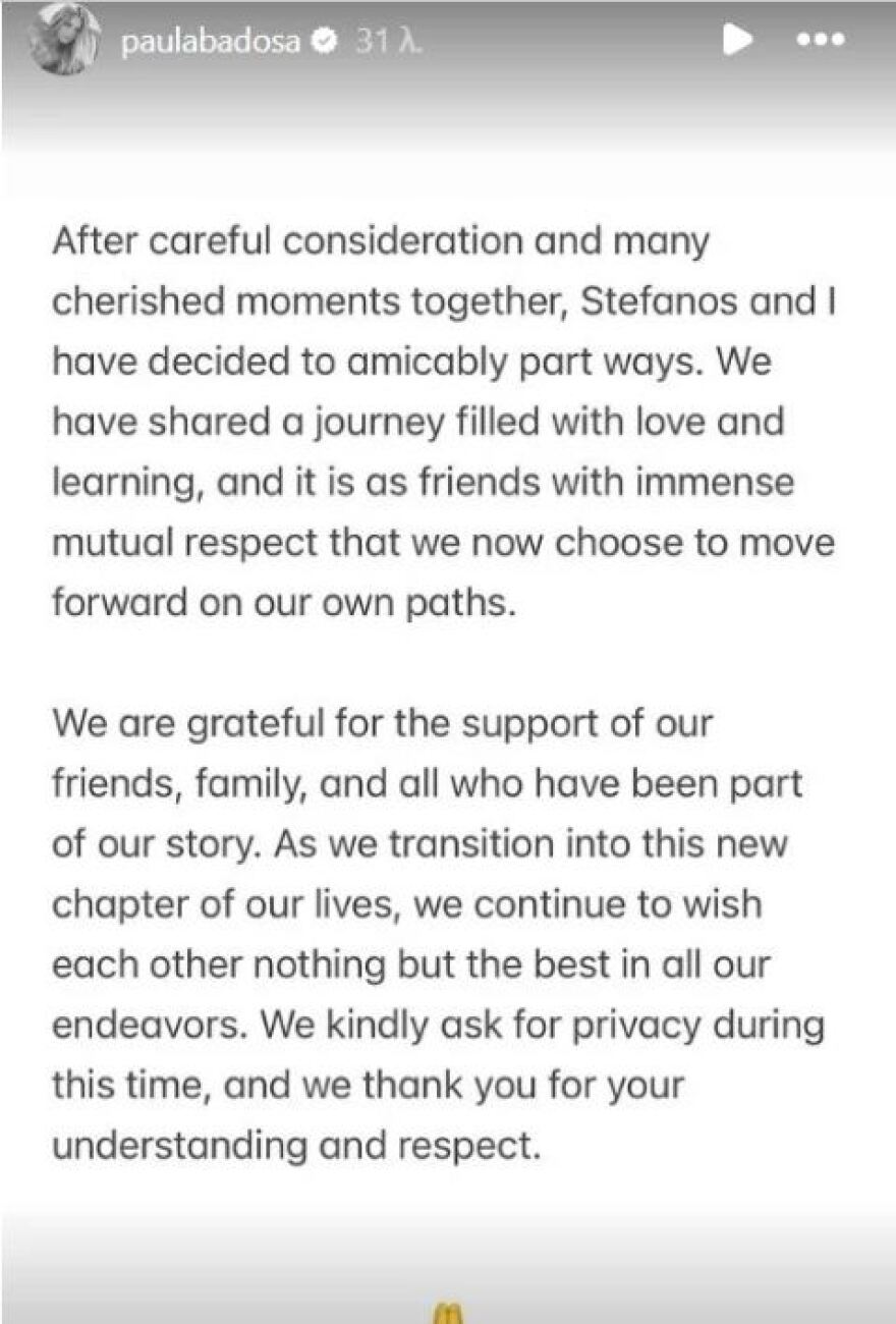 Χώρισαν Τσιτσιπάς-Μπαντόσα - Πώς ανακοινώθηκε στο Instagram