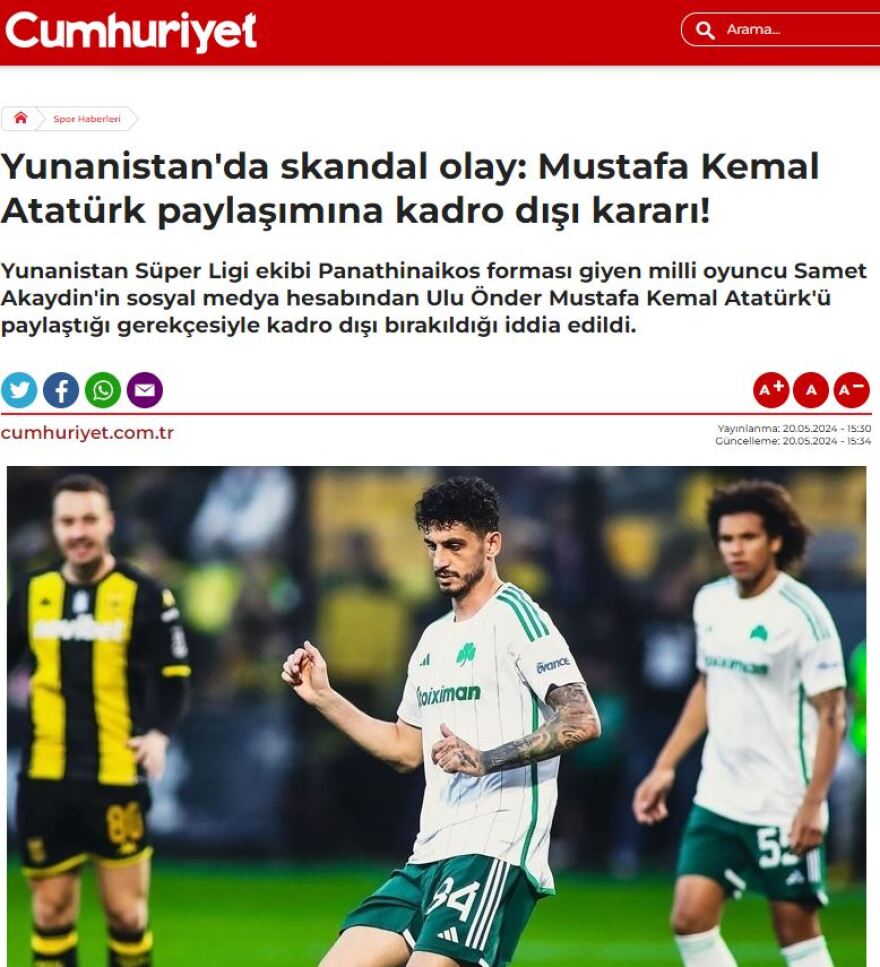 Τουρκικά ΜΜΕ αποκαλύπτουν πως ο Παναθηναϊκός «τελείωσε» τον Ακαϊντίν εξαιτίας της ανάρτησής του με τον Κεμάλ