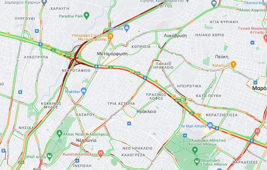 Κίνηση τώρα: Στο «κόκκινο» η κάθοδος του Κηφισού - Kαθυστερήσεις στην Αττική Οδό εξαιτίας πυρκαγιάς σε όχημα