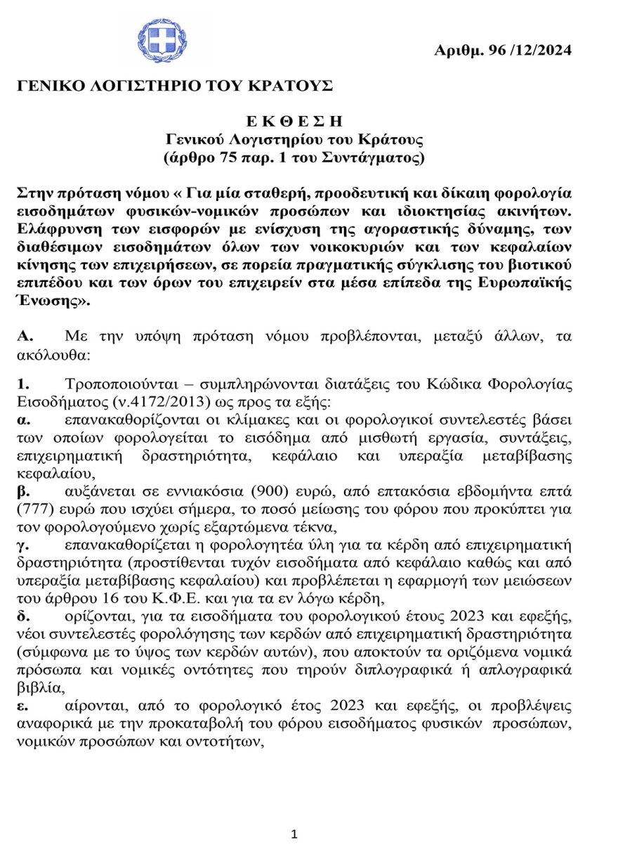 Γενικό Λογιστήριο του Κράτους: Από 6 έως 7,3 δισ. ευρώ το κόστος των φορολογικών μέτρων που προτείνει ο ΣΥΡΙΖΑ