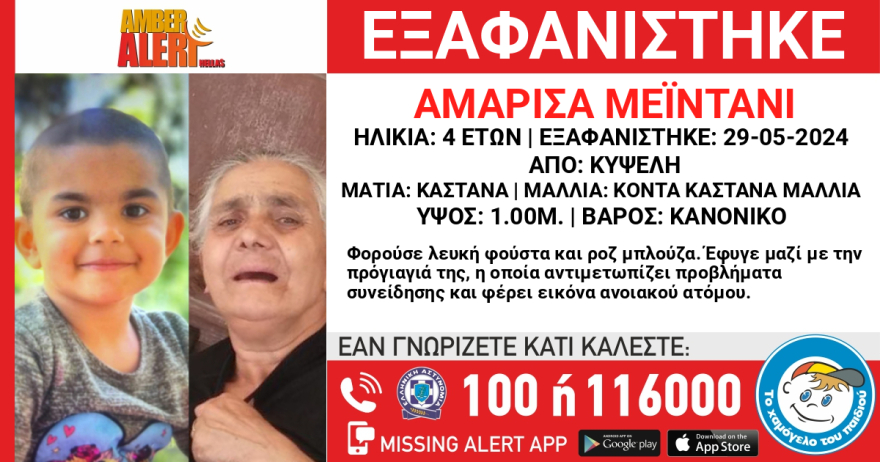 Συναγερμός για εξαφάνιση 4χρονης και της 76χρονης προγιαγιάς της στην Κυψέλη 