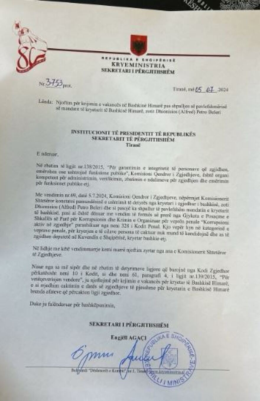 Ράμα: Ζητά νέες εκλογές τον Αύγουστο στη Χειμάρρα μετά την καθαίρεση Μπελέρη από δήμαρχος