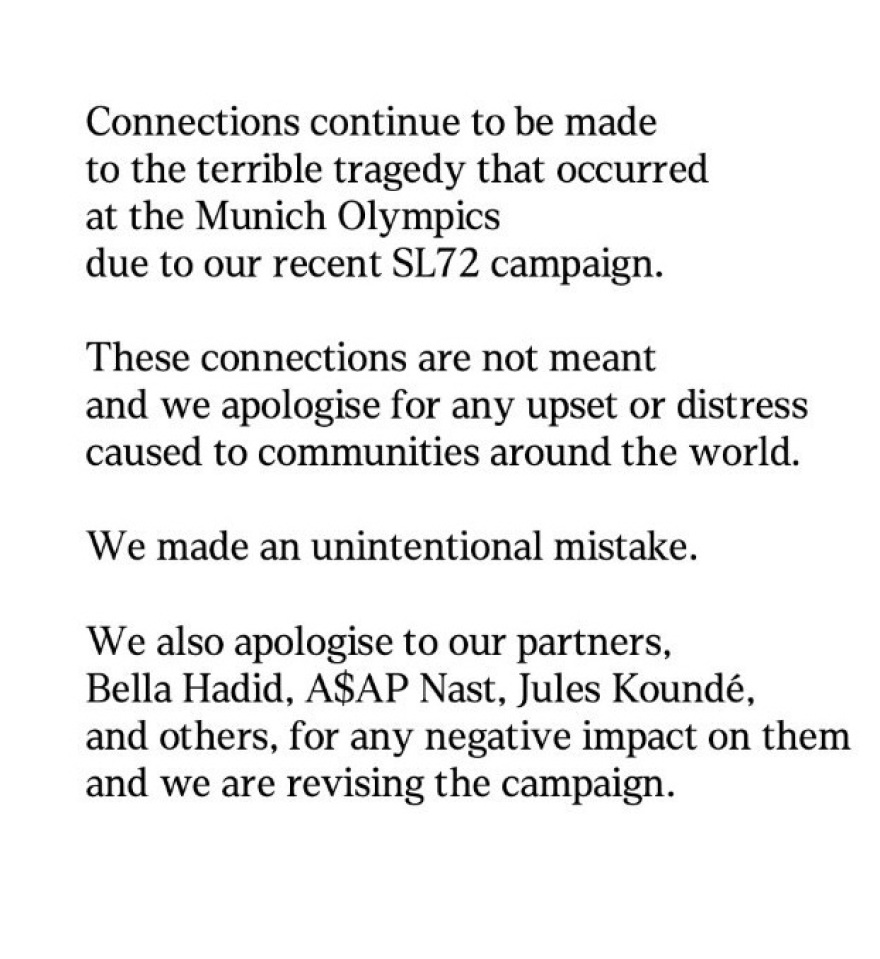 Συγγνώμη από την Adidas στην Μπέλα Χαντίντ για τα παπούτσια που θυμίζουν την τραγωδία του 1972 με τους 11 νεκρούς Ισραηλινούς