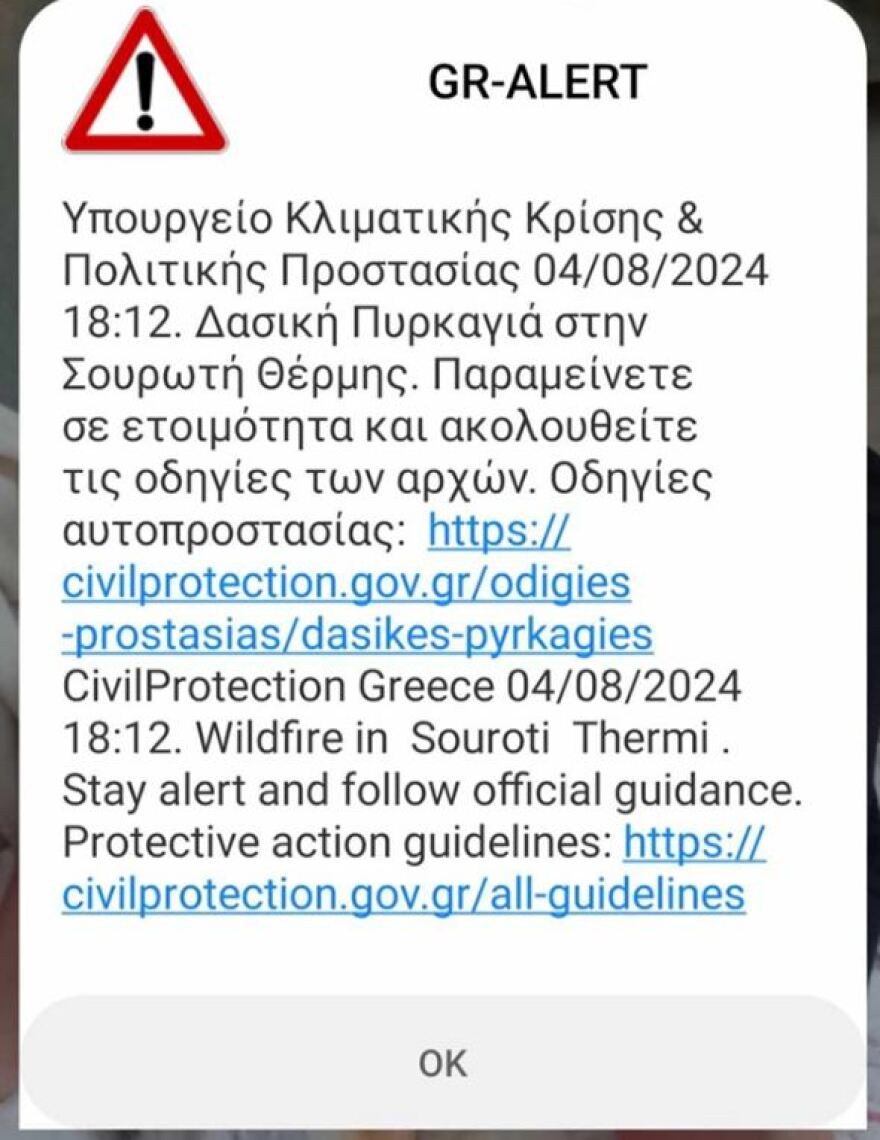 Φωτιά στη Σουρωτή Θεσσαλονίκης - Μήνυμα από το 112