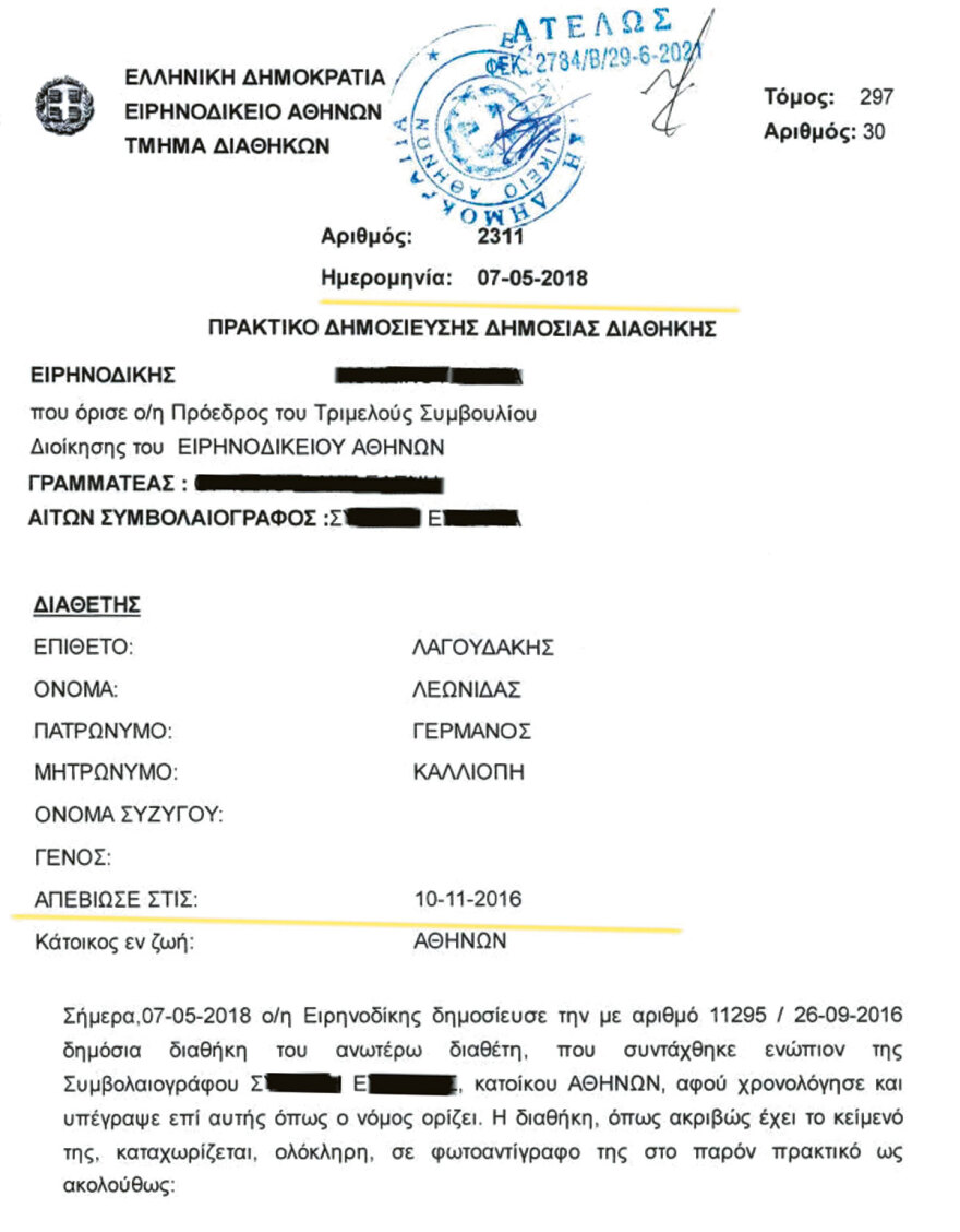 Κύκλωμα ψευδοκληρονόμων: Και τρίτη διαθήκη στο μικροσκόπιο της Δικαιοσύνης