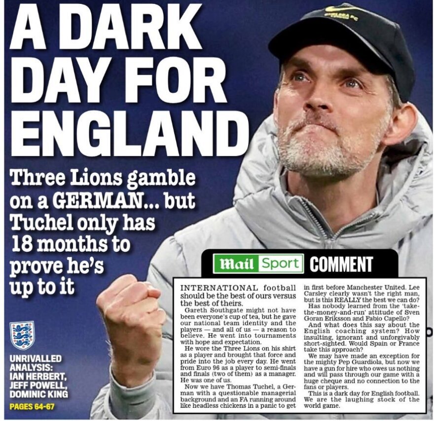 Αγγλία: Το αμφιλεγόμενο πρωτοσέλιδο της Daily Mail για τον Τούχελ - «Μαύρη ημέρα για τη χώρα»