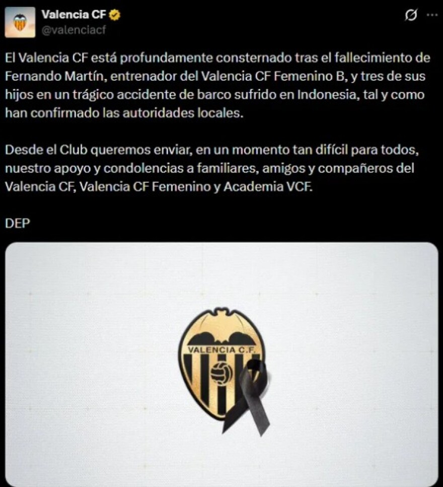 Βαλένθια: Νεκρός ο προπονητής της Β ομάδας γυναικών μετά από ναυάγιο στην Ινδονησία