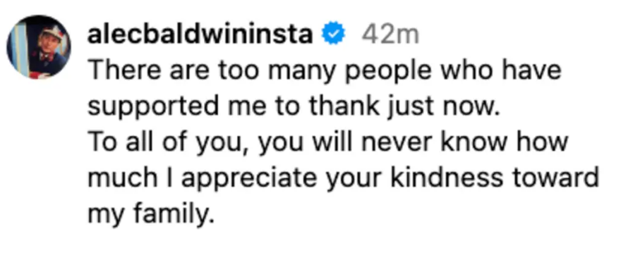 Άλεκ Μπάλντουιν: Ευχαριστεί όσους τον στήριξαν στην υπόθεση του θανάτου της Χαλίνα Χάτσινς - Το μήνυμά του