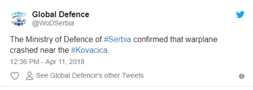 Στρατιωτικό αεροσκάφος συνετρίβη στη Σερβία