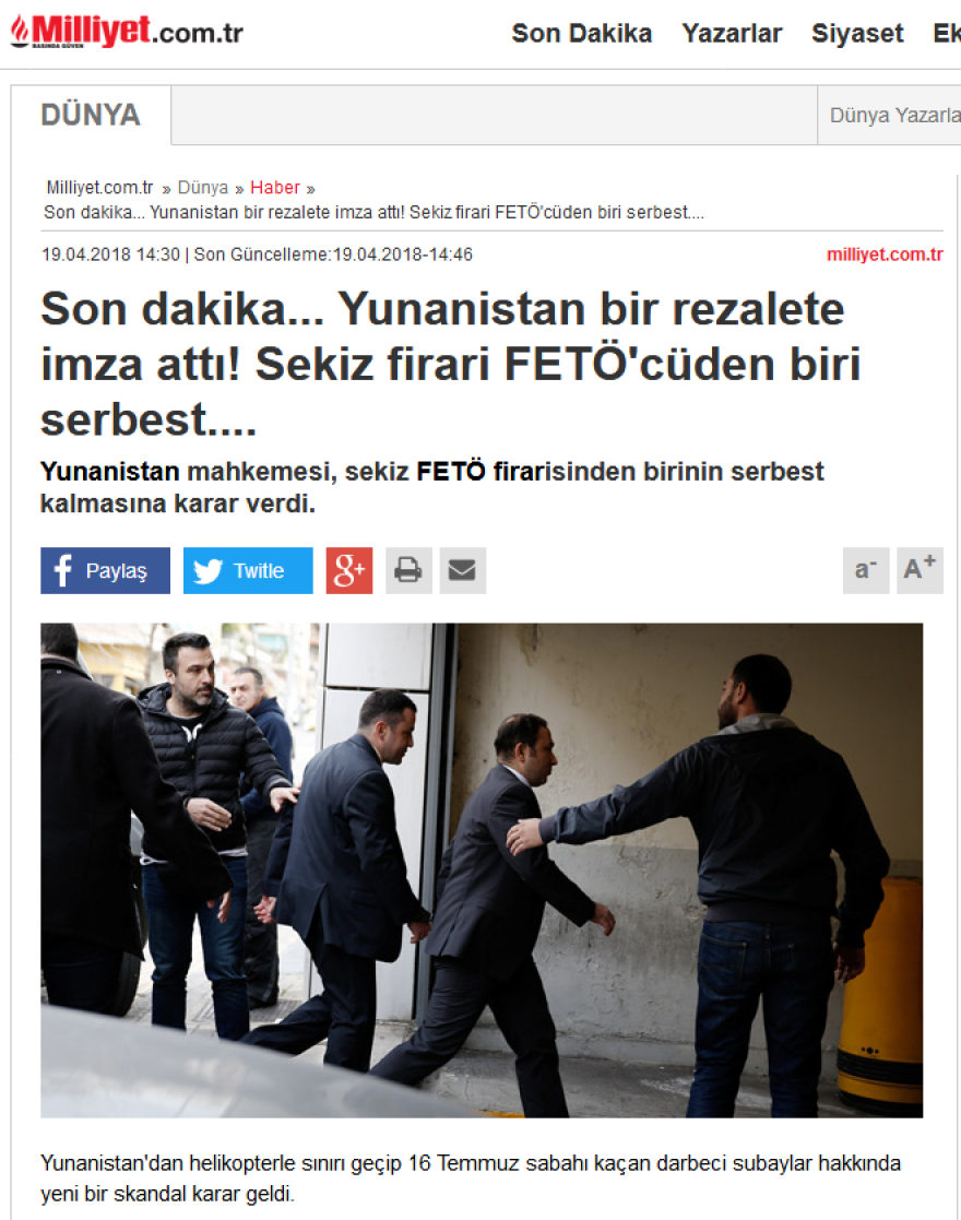 Τουρκικά ΜΜΕ: «Απόφαση σκάνδαλο» στην Ελλάδα για τους πραξικοπηματίες γκιουλενιστές