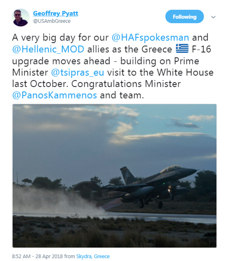 Τζέφρι Πάιατ για τα F-16: Πολύ μεγάλη ημέρα για την Ελλάδα