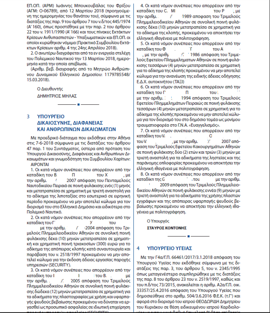 Αλλοδαποί καταδικασθέντες για ληστείες γίνονται Έλληνες πολίτες με απόφαση Κοντονή 
