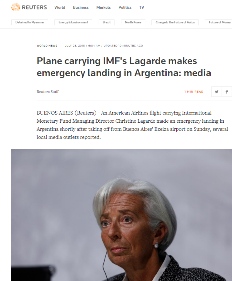 Αναγκαστική προσγείωση στο αεροσκάφος που  επέβαινε η Κριστίν Λαγκάρντ 