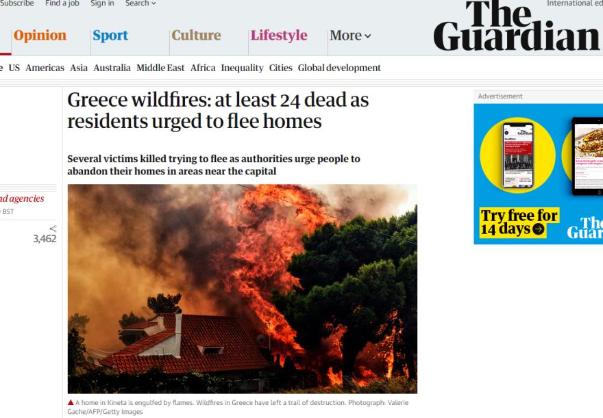 Πρώτο θέμα σε όλα τα διεθνή ΜΜΕ οι φονικές πυρκαγιές στην Ανατολική Αττική 