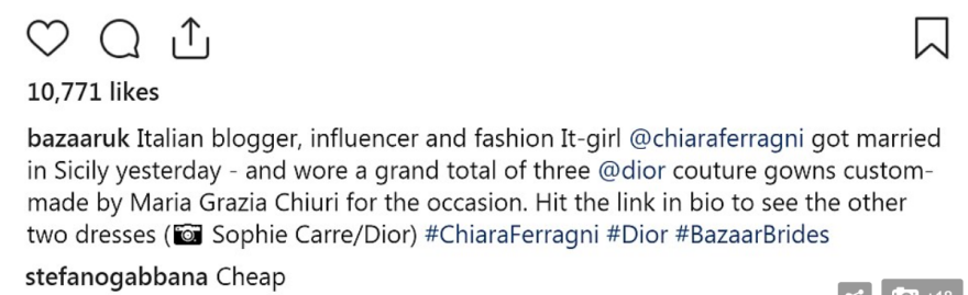Dolce & Gabbana: Τα νυφικά φορέματα της Chiara Ferragni ήταν «φτηνιάρικα»