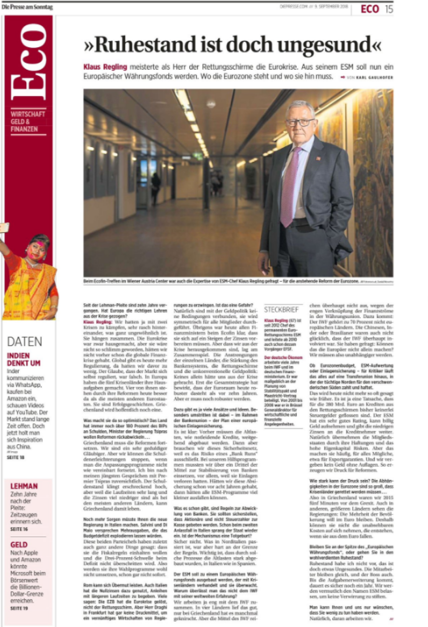 Ρέγκλινγκ: Θα παγώσουμε τα μέτρα για το χρέος, εάν δεν τηρηθούν τα συμφωνηθέντα