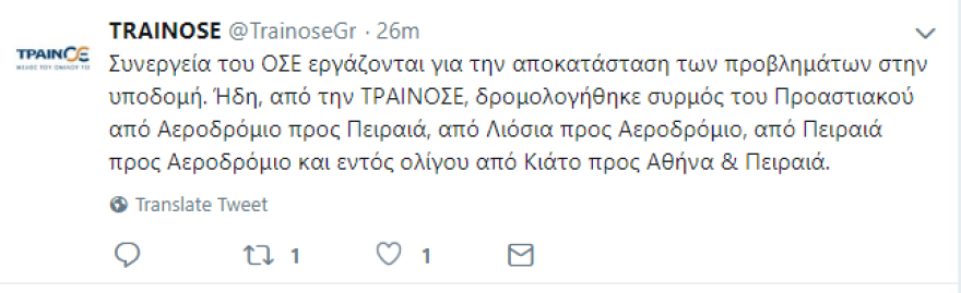 Προαστιακός: Καθυστερήσεις και διακοπή δρομολογίων λόγω κακοκαιρίας