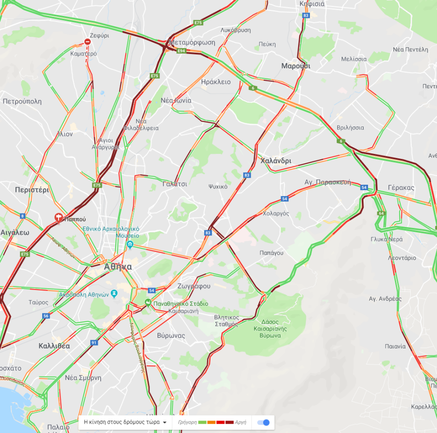 Αυξημένη κίνηση στους δρόμους της Αττικής λόγω της κακοκαιρίας
