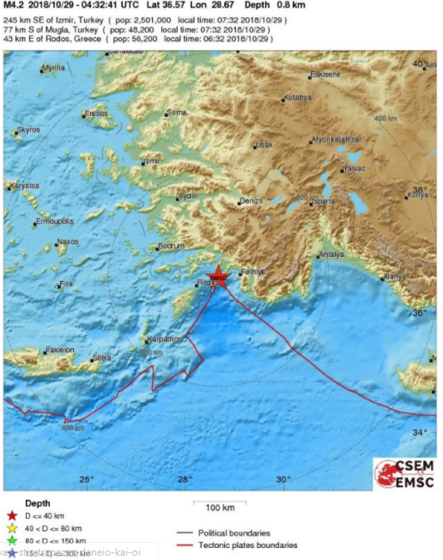 Σεισμός 4,2 Ρίχτερ ανοιχτά της Ρόδου