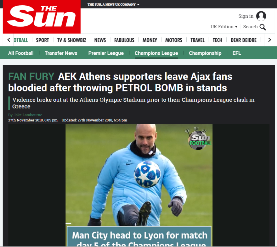 Επεισόδια στο ΑΕΚ-Άγιαξ: Διεθνής διασυρμός από το ξύλο στο ΟΑΚΑ