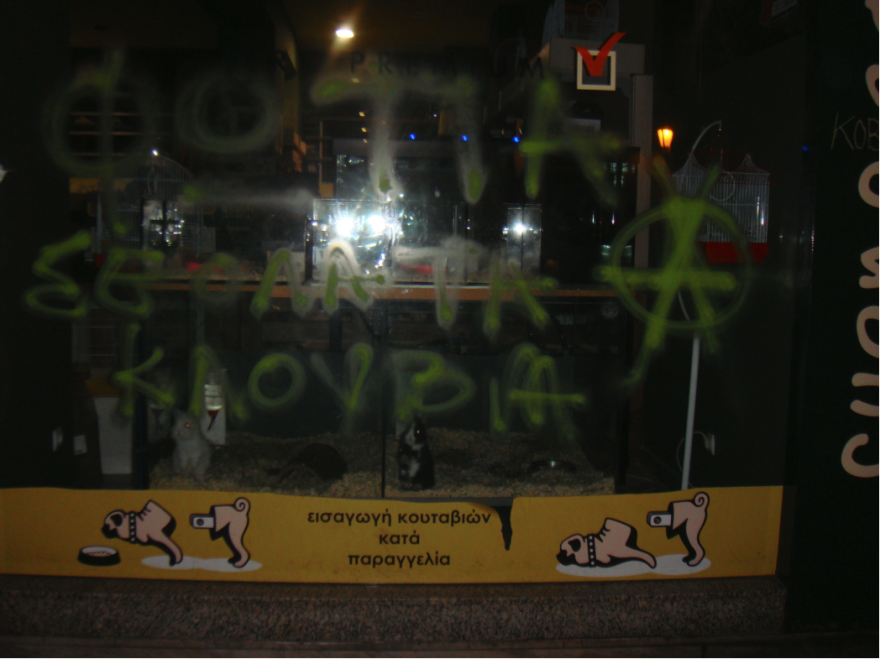 Θεσσαλονίκη: Αναρχικοί βανδάλισαν pet-shops με αφορμή τη θανάτωση τζάγκουαρ στο Αττικό Ζωολογικό Πάρκο