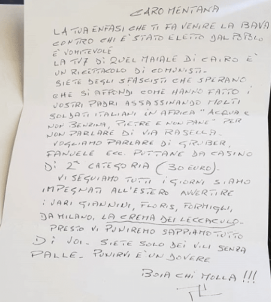 Ιταλία: Ο πολιτικός κόσμος καταδικάζει το απειλητικό μήνυμα σε γνωστό δημοσιογράφο, επικριτή της κυβέρνησης