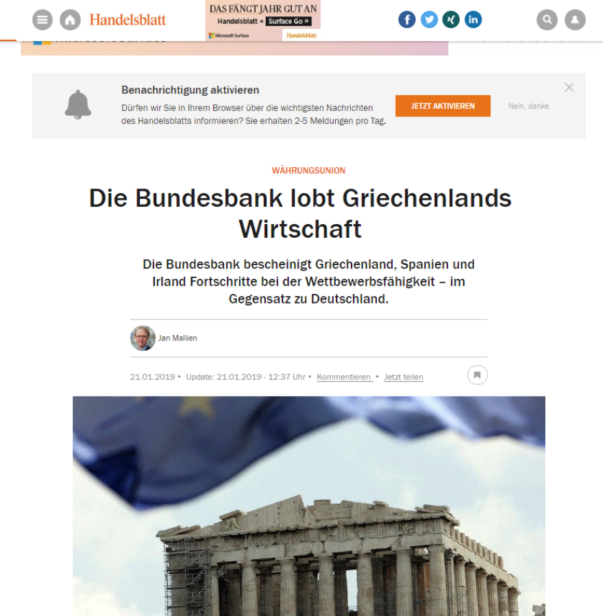 Handelsblatt: «Οι αδύναμες χώρες ανακάμπτουν»