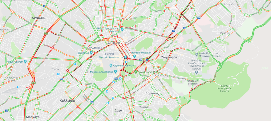 Κίνηση με δυσκολία στους δρόμους της Αθήνας - Σημειωτόν τα οχήματα σε Κηφισίας, Β. Σοφίας, Κατεχάκη και κέντρο 
