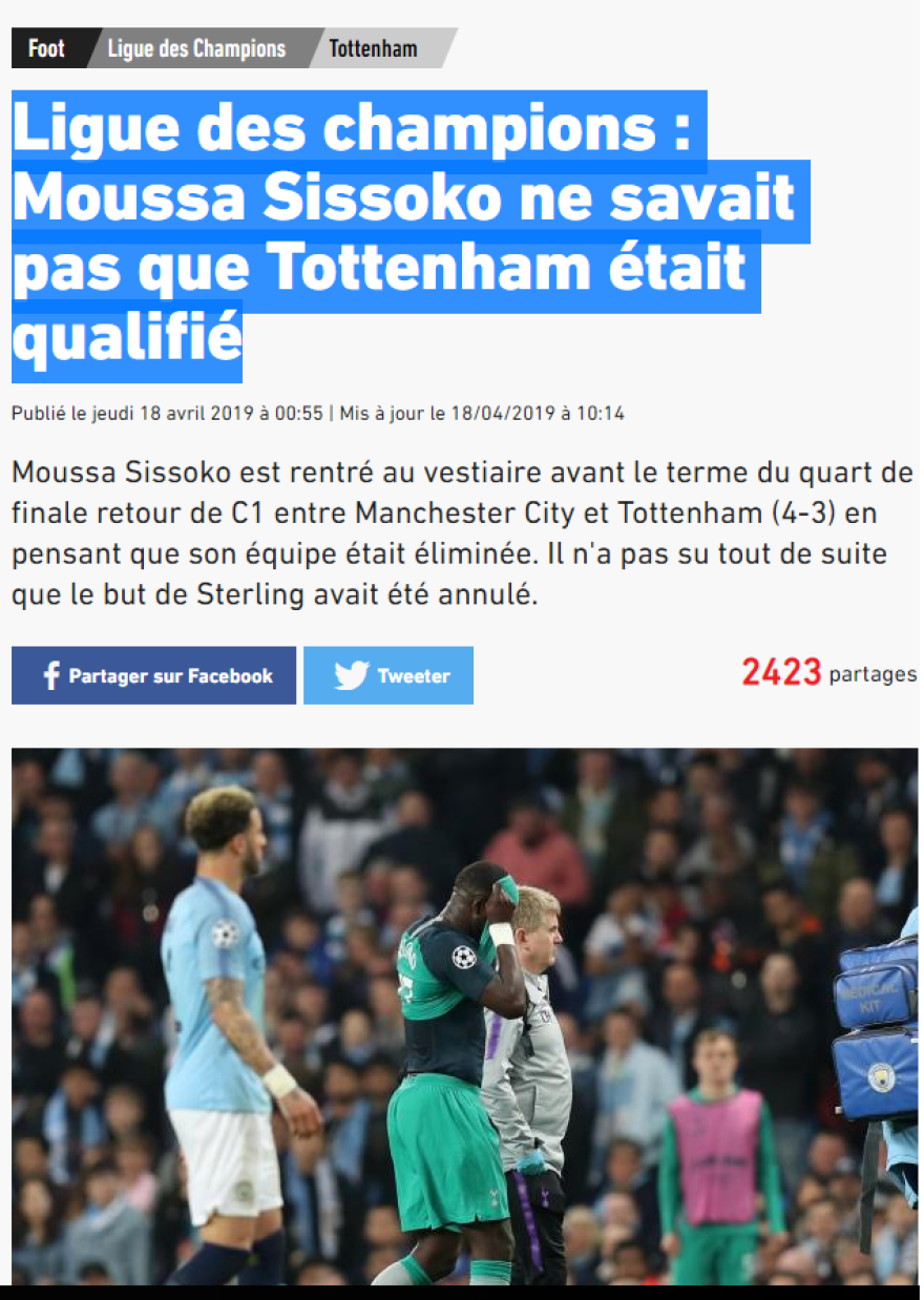 Απίστευτο! Ο Σισοκό της Τότεναμ νόμιζε ότι η ομάδα του είχε αποκλειστεί από τα ημιτελικά του Champions League