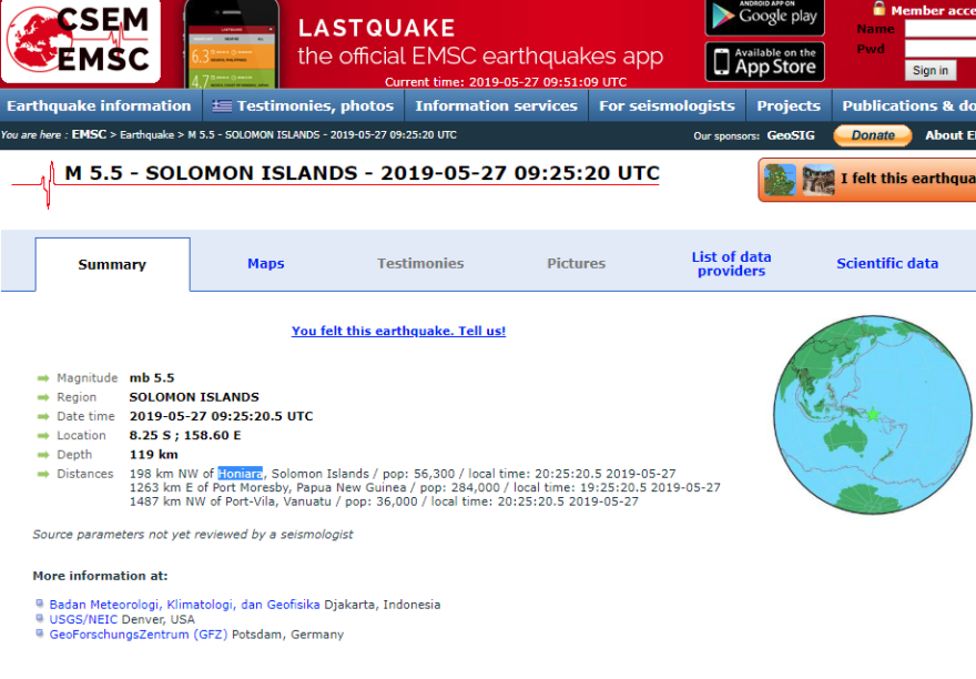 Σεισμός: 5,5 Ρίχτερ «χτύπησαν» τα νησιά Σολομώντα 