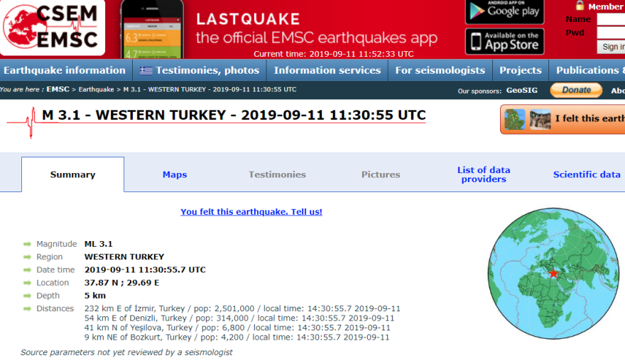 Σεισμός: 3,1 Ρίχτερ στη δυτική Τουρκία