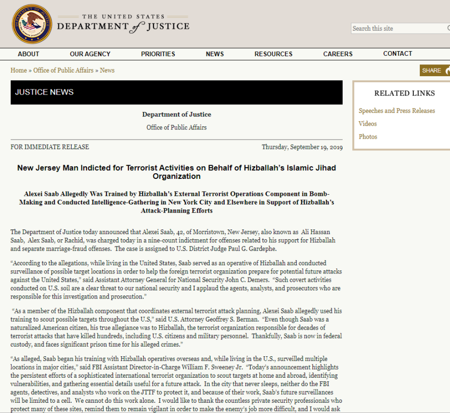 ΗΠΑ: Συνελήφθη μέλος της Χεζμπολάχ που ετοίμαζε τρομοκρατική επίθεση