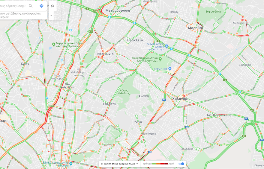 Δείτε την κίνηση στον χάρτη της Google - Μποτιλιάρισμα στην Κατεχάκη 