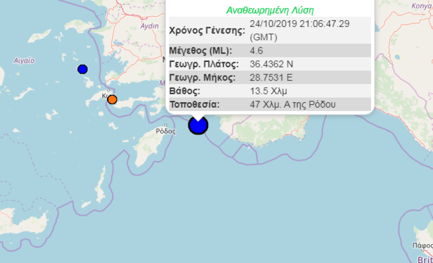 Σεισμός 4,4 Ρίχτερ «ταρακούνησε» τη Ρόδο και τα τουρκικά παράλια