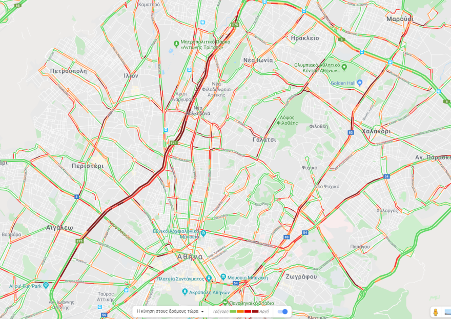 Κίνηση: Στο «κόκκινο» οι κεντρικοί δρόμοι της Αθήνας