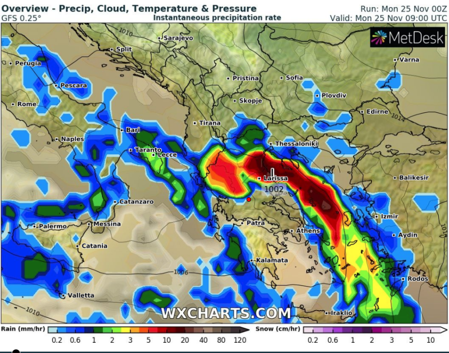 Καιρός - Κακοκαιρία «Γηρυόνης»: Οι χάρτες με τις περιοχές που θα «χτυπήσει» τις επόμενες ώρες 