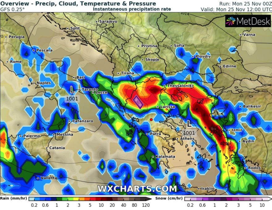 Καιρός - Κακοκαιρία «Γηρυόνης»: Οι χάρτες με τις περιοχές που θα «χτυπήσει» τις επόμενες ώρες 