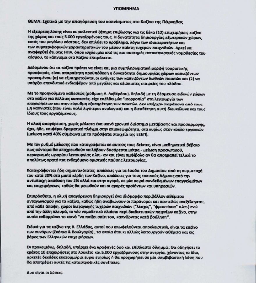 Εργαζόμενοι στα καζίνο: Μείωση του τζίρου κατά 40% λόγω του αντικαπνιστικού νόμου
