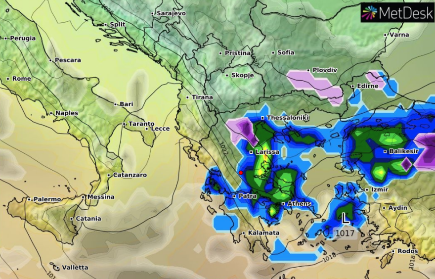 Καιρός - Κακοκαιρία τώρα: Δείτε χάρτες με τις περιοχές που βρέχει - χιονίζει
