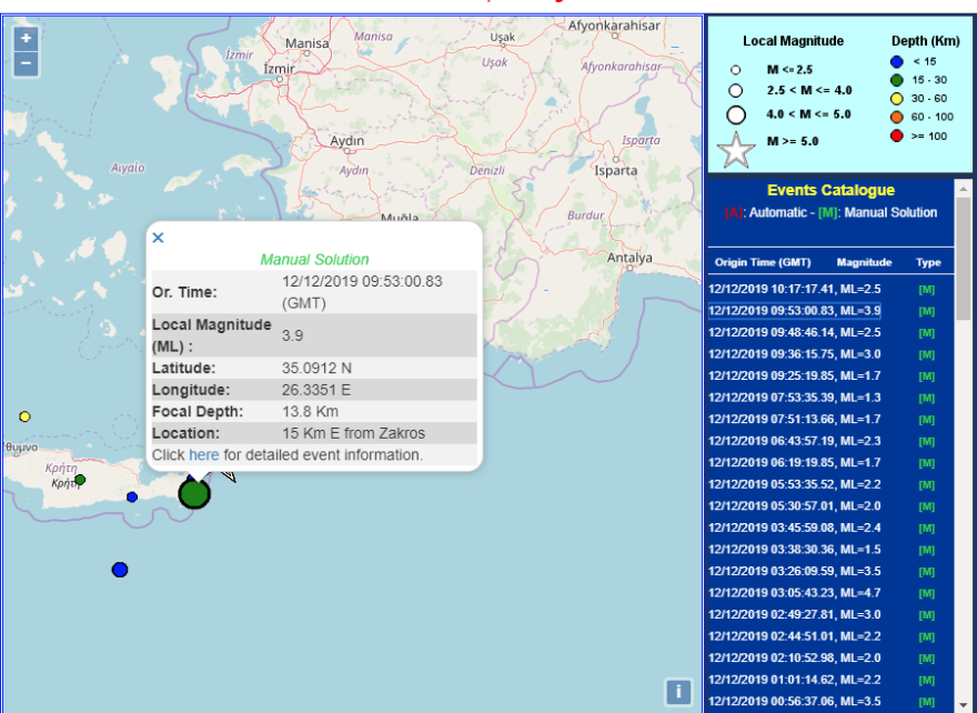Σεισμός στην Κρήτη: 3,9 Ρίχτερ κοντά στο χωριό Ζάκρος