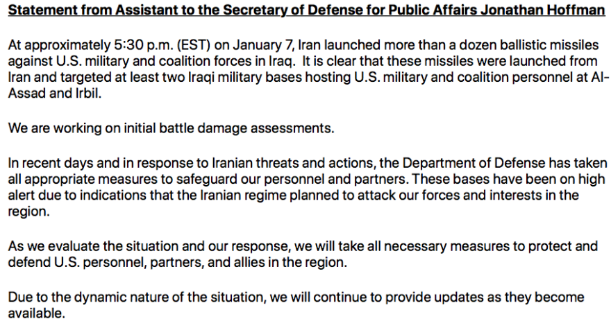 Ιράκ: Ο στρατός του Ιράν εξαπέλυσε επίθεση με ρουκέτες σε αμερικανικές βάσεις