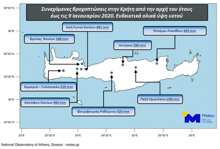 Καιρός - Κρήτη: Σε εννέα μέρες έπεσε όση βροχή πέφτει σε ένα χρόνο στην Αθήνα