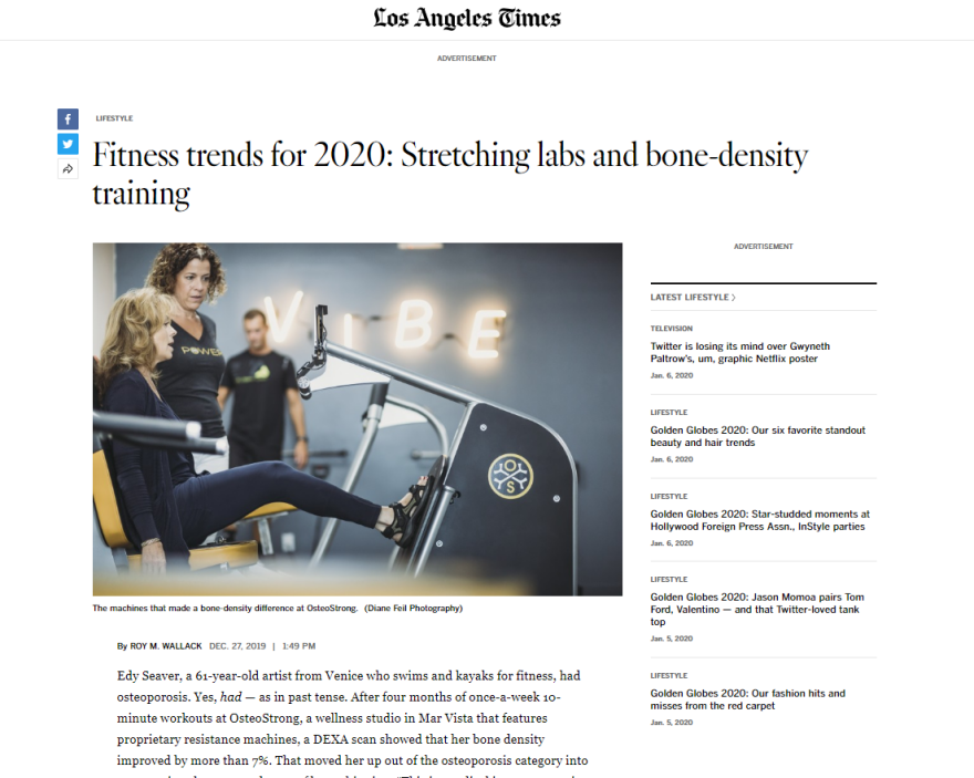 Η Osteostrong στους «Los Angeles Times»