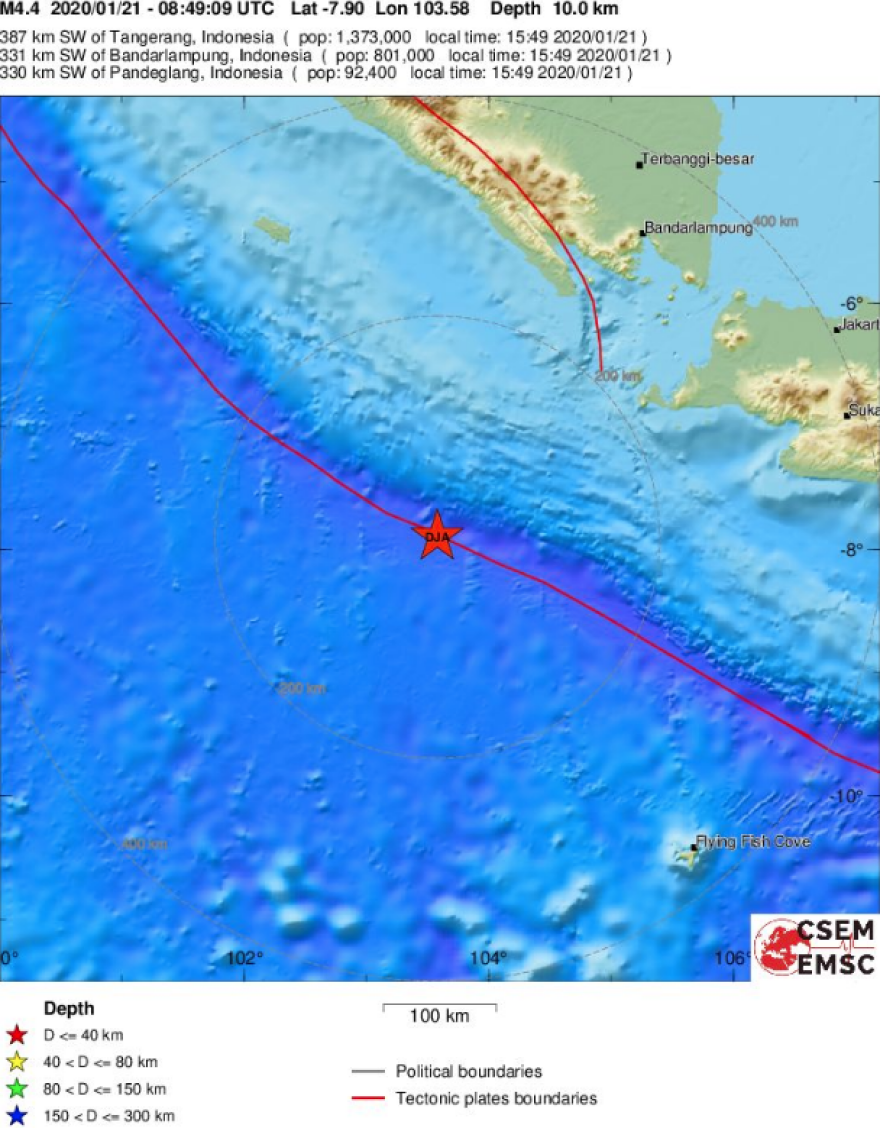 Σεισμός 4,4 Ρίχτερ στο νησί Σουμάτρα της Ινδονησίας 